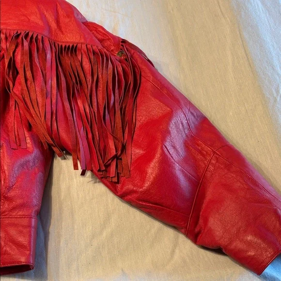 Women's VTG MPW Western 100% Red Fringe Leather Jacket , S , $59 - Picture 10 of 14